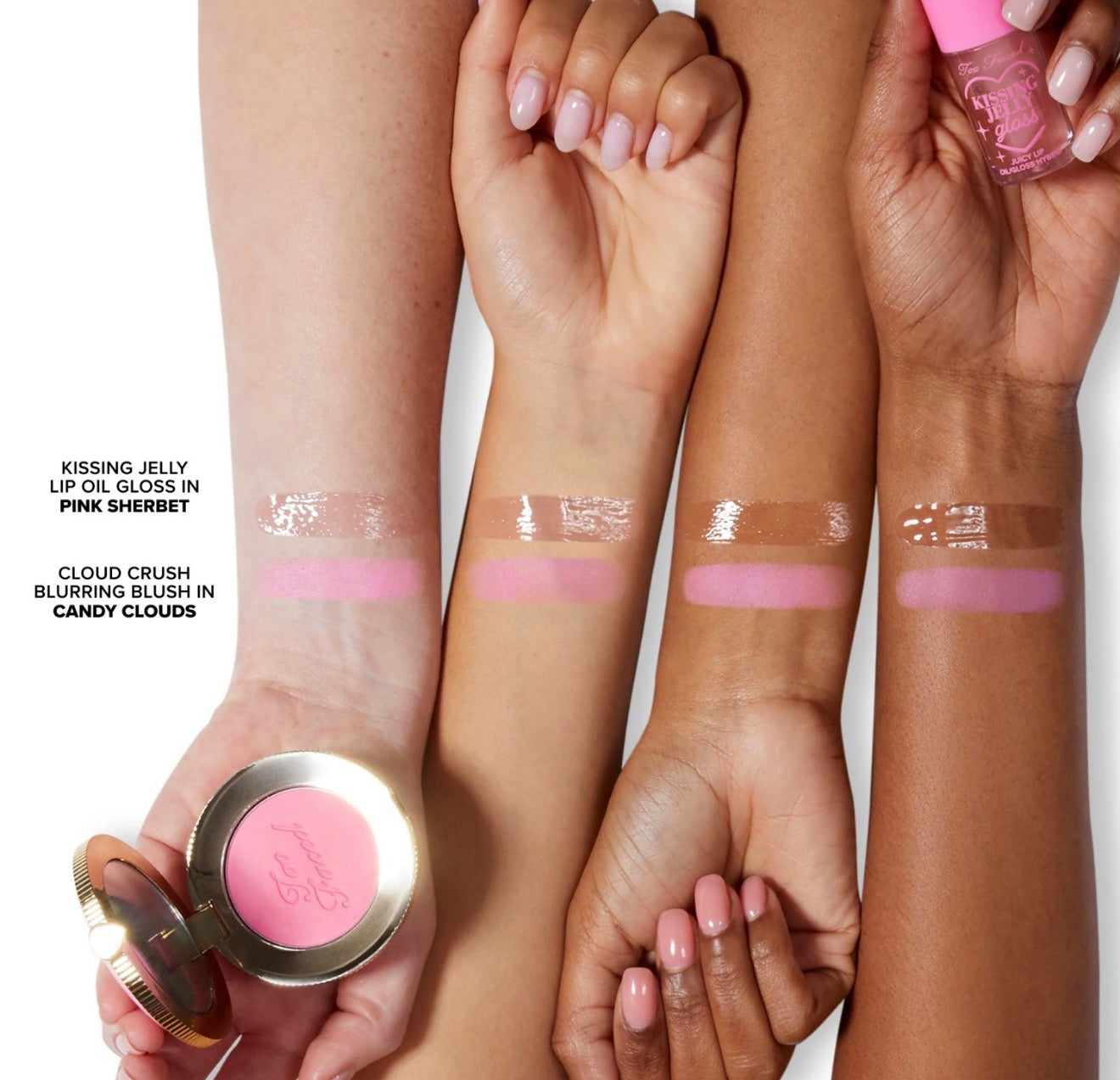 Too Faced Cloud Crush Blush & Kissing Jelly Lip Oil Set - Candy Clouds & Pink Sherbet