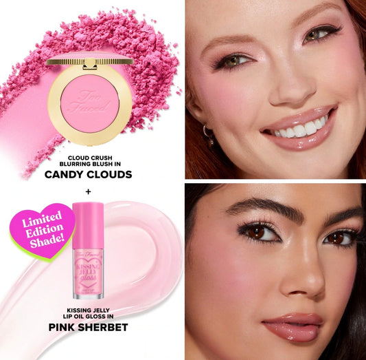 Too Faced Cloud Crush Blush & Kissing Jelly Lip Oil Set - Candy Clouds & Pink Sherbet